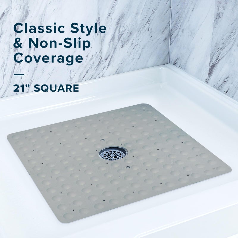 SlipX Solutions Square Natural Rubber Shower Stall Mat, 21â€ x 21â€, Non Slip Safety, Built-in Product Protection, 140 Power Grip Suction Cups, Center Drain Hole, Gray - Image 2
